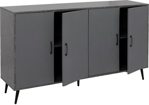 Mendler Sideboard HWC-N89 88x150x40cm Holz - Marmor-Optik grau | Kommode, Schrank, Highboard, Anrichte, 3D-Design, Melamin