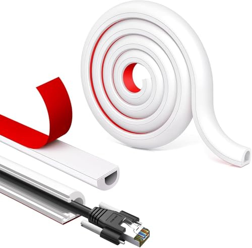 Leikedun 3m White Cable Trunking Self-Adhesive Wire Cover | Flexible Trunking for Electric Cables, Neat Cable Management, Protects & hides Wires on Wall Floor, Easy to Cut