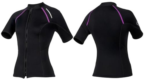 Rswnyirn Women Short Sleeves Front Zip Wetsuit Tops 1.5mm Neoprene Swim Tops for Diving Surfing Kayaking Black M