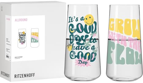 RITZENHOFF 8141003 Wasserglas 2er Set 500 ml, Serie Self-Care, 2 Stück Allroundglas mit -Good-Day-Spruch, Made in Germany