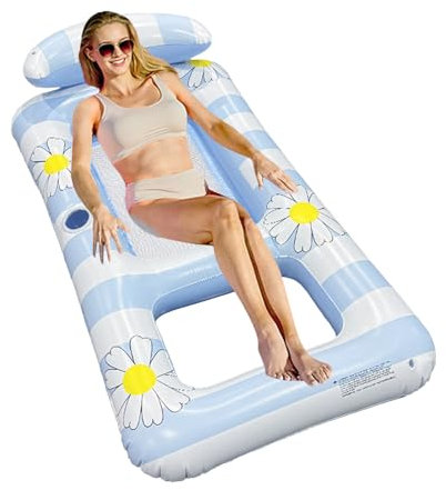 Isola per piscina, gonfiabile, per adulti, divano con cuscino ergonomico, pieghevole, per esterni, viaggi, lago, fiume, piscina, barca, giardino