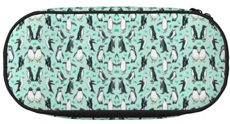 CHANGLEI Federmäppchen mit niedlichem Pinguin-Doppelreißverschluss und 4 Stiftfächern, Netztasche, bedruckt, leicht, strapazierfähiges Polyester, Federmäppchen für Schule, Büro oder Make-up-Organizer