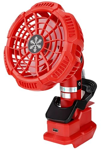 Vestamore for Craftsman/Makita/Dewalt/Black+Decker, Fc109 16.6Cm Red Portable Fan, 14-18V Batteries, Adjustable Stand, USB