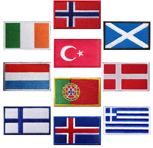 10 patch da ricamo, Irlanda Norvegia Scozia Turchia Danimarca Finlandia Bandiera Toppe compatibili con per berretto da baseball jeans giacche uniformi gilet zaini abbigliamento