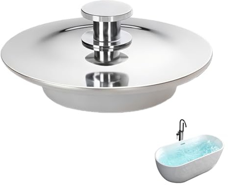 Universal Bath Plug and Sink Stopper, 40-45mm Stainless Steel Bathtub Drain Plug, Kitchen & Bathroom Sink Stopper Replacement with Rubber Seal, Leak-Proof for UK Households, Silver