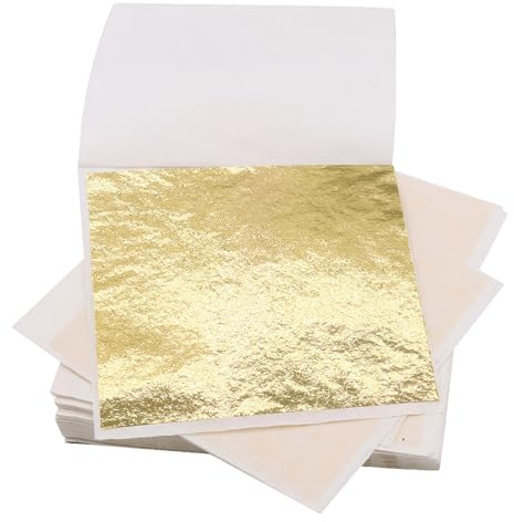 Rbleote 300 Blatt Blattgold,Basteln Goldfolie,Acrylmalerei Gold Leaf,Blattgold Zum Basteln,Für Nägel,Holz,Möbeldekoration,DIY-Basteln, Attraktives Gold(8 * 8,5 cm)