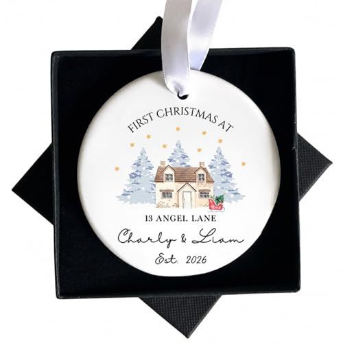 UNIQUEPGIFTS Personalised First Christmas New Home Ornament 2026 | First House Gift, Housewarming Keepsake, Xmas Decoration with Gift Box