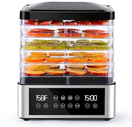 Tupoyi Food Dehydrator, One-Touch Dehydrator with Automatic Temperature Control 5 BPA-Free 11.4 Trays, Dehydrated Dryer for Jerky, Dog Treats, Herbs, Meat, Fruit, and Yogurt