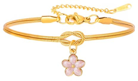 LIKGREAT Bracelet Fleur de Cerisier pour Femme Bracelet à Breloque Sakura Rose Délicate en Acier Inoxydable Bijou Floral Printanier pour Maman, Epouse et Amies