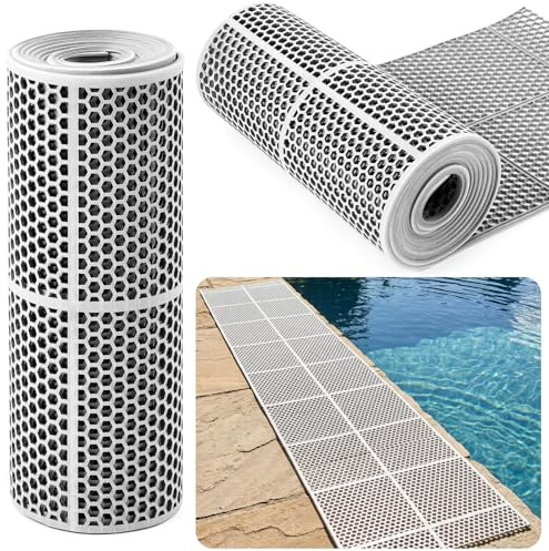 Tinideya 1 Roll Drainage Pool Floor Mat, Non Slip PVC Swimming Pool Mat, Slim Width Waterproof Flooring Accessories Easy to Cut for Outdoor Indoor Deck Shower Balcony Garage Home Use(Grey,1 x 20 ft)