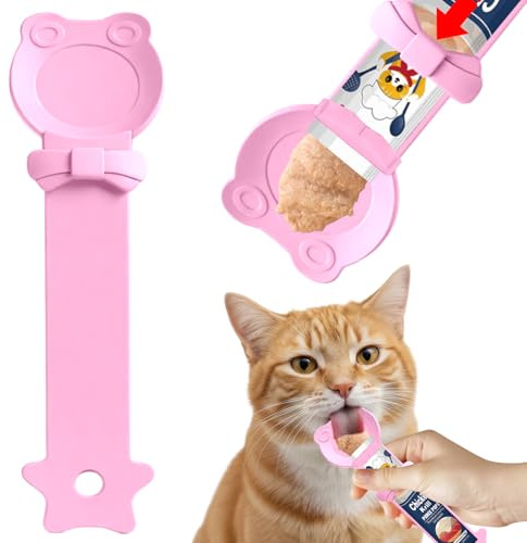 Chef Kitty Cat Treat Spoon – Lickable Cat Treat Spoon Squeeze for Wet Food & Tube Treats, Multi-Function Cat Treat Feeder for Cats, Kittens & Small Pets (Pink)
