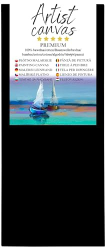 GP TONER Toile à Peindre Noir Toiles Fournitures Artiste Peinture Différentes Tailles Lattes de Bois 60x150 cm Adaptées pour Acryliques, Huile, Aquarelle, Enfants, Débutants