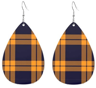 Gelb-blau karierte Ohrringe für Damen, tropfenförmig, modische Accessoires