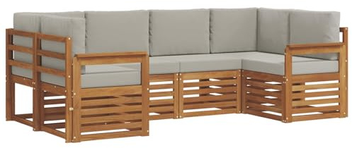 vidaXL Sofagarnituren 6 pcs Natürlich und Hellgrau Massivholz Akazie, Garten und Terrasse, modernes Outdoor-Sofa, gemütliche Lounge, langlebige Sitzgruppe