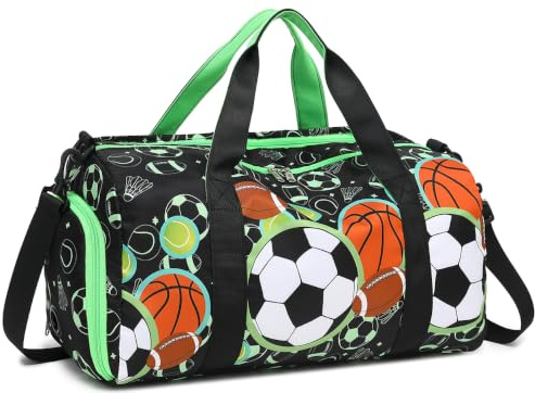 LEDAOU Sporttasche Kinder, Schwimmtasche, Reisetasche, Schuhfach, Nassfach (Fußball Basketball)