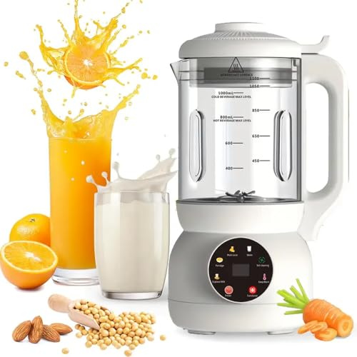 BEOSIOR Automatic Nut Milk Maker Machine, 1L Glass Jug with Cold Press & Heat, Hot & Cold Vegan Milk Maker for Soy, Oat, with Delay Start/AutoClean/KeepWarm/Boil Water