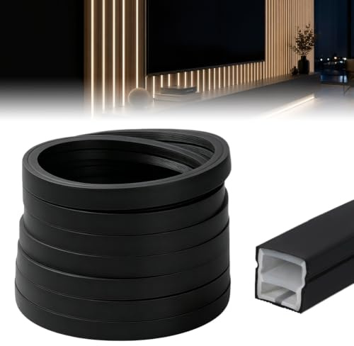 DASIAUTOEM LED Silikon Profil, 6M Flexibles LED Streifen, Diffusor Kanal 12×12mm mit Endkappen Montageclips Wasserdicht Led Strip Abdeckung für Akustikpaneele Homogene Neonlicht (Schwarz)