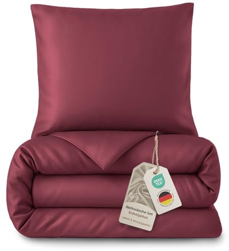 LAYNENBURG Premium Lyocell Bettwäsche in 135x200 + Kissenbezug 80x80 cm - 100% Lyocell Tencel aus u.a Eukalyptus – Oeko-TEX 100 - kühlende Sommer-Bettwäsche mit Reißverschluss (Bordeaux)