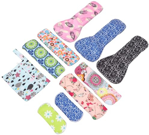 POPETPOP 9pcs Washable Charcoal Sanitary Pads with Button Design and Storage Bag, Bamboo Period Pads for Women, Reusable Menstrual Napkins Suitable for Light and Heavy Flow