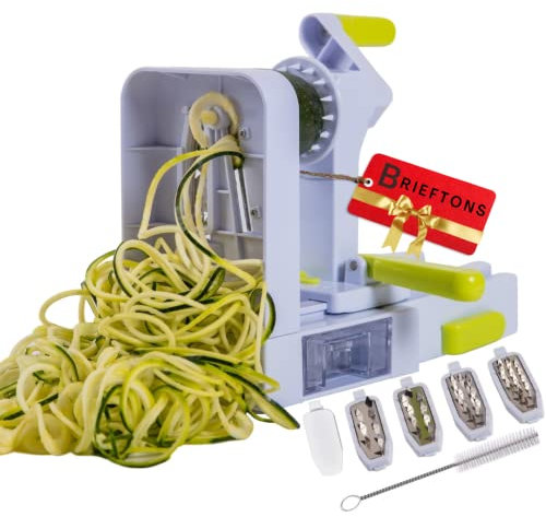 Brieftons QuickFold 5-Blade Spiralizer: 2018 Model, Versatile & Compact Foldable Vegetable Spiral Slicer, Best Veggie Pasta Spaghetti Maker for Low Carb/Paleo/Gluten-Free with 3 Recipe Ebooks