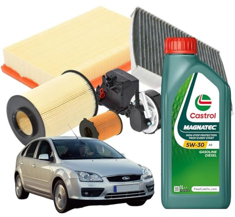Ricambi Auto SMC Kit Tagliando 4 Filtri + 4 Litri Olio Motore Castrol Magnatec 5W30 A5 per Ford Focus II 1.6 TDCi 90 CV: Filtro Aria, Filtro Olio, Filtro Carburante, Filtro Abitacolo al Carbone Attivo