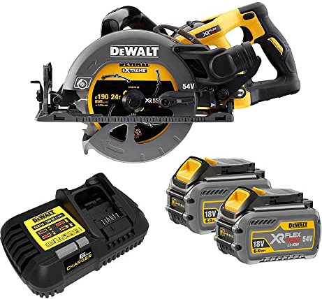 DEWALT DEWDCS577T2 DCS577T2 FlexVolt XR High Torque Circular Saw 190mm 54V 2 x 2.0Ah Li-ion, 18 V, Yellow/Black, 2 x 18/54V 6.0/2.0Ah Li-ion Batteries