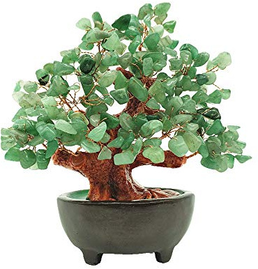 Colorsheng 17,8 cm großer Bergkristall Geldbaum Bonsai Feng Shui Edelstein Dekoration für Reichtum und Glück (grün)