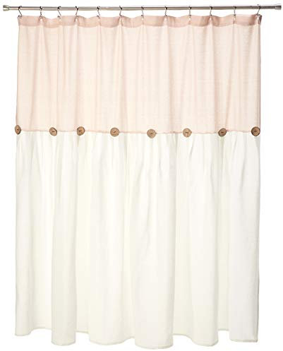 Lush Decor Tenda da doccia in lino con bottoni, misto cotone, rosa cipria e bianco, 182,9 x 182,9 cm