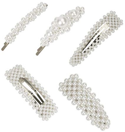 Perle Haarnadeln Künstliche Perlen Haarspange Silber Vintage Haarschmuck Deko für Frauen Mädchen Dame Hochzeit Engagement Haar-Styling 5 Stück