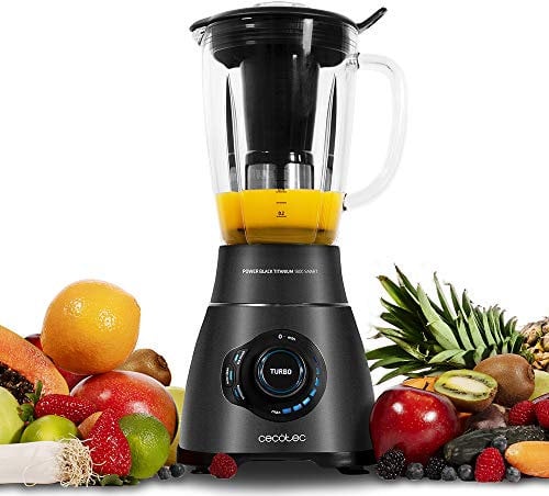Cecotec Batidora de Vaso Power Black Titanium 2500MAX Smart. 2500W Maxima Potencia, Jarra Termorresistente 1,8L, 3 Programas, Cuchilla de 6 Hojas, Recubrimiento de Titanio Negro, Filtro Licuados
