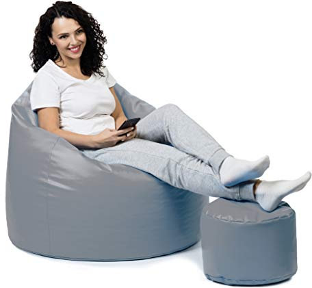 sunnypillow Premium XL Sitzsack mit Hocker Outdoor & Indoor mit 160L Styropor Füllung Sessel für Kinder & Erwachsene Sitzkissen Sofa Beanbag viele Farben zur Auswahl Anthrazit