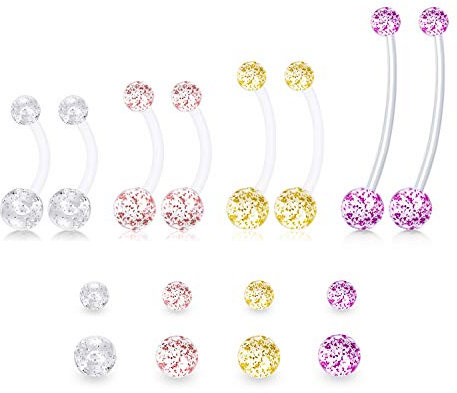 Mayhoop Piercing Ombelico Gravidanza Flessibile in Acrilico 14mm 16mm 18mm 25mm con Sfere di Ricambio Palla Glitterata Anello Ombelico Piercing Gioielli