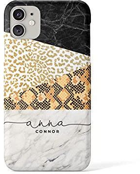 Tirita Personalised Phone Case Compatible with iPhone 11 Pro Hard Cover PRINTED GLITTER, NOT REAL GLITTER Animal Print Snake Rose Gold Leopard Skin Giraffe Tiger Africa Custom Initials
