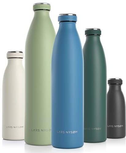 LARS NYSØM Edelstahl Trinkflasche 350ml, 500ml, 750ml, 1L, 1 5 liter | Thermosflasche Kohlensäure geeignet | Auslaufsichere Wasserflasche für Sport, Outdoor, Schule (Calypso Blue, 1000ml)