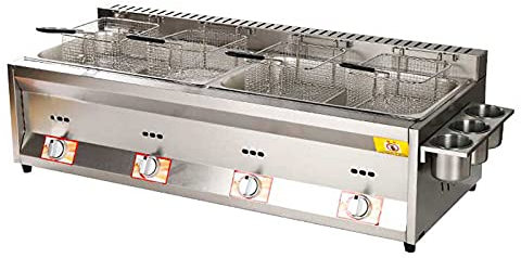 Deep Fryer Freidora de Gas, freidora de Gas Profesional de Acero Inoxidable Comercial con Cuchara de Cesta para encimera de Restaurante Comercial Máquina para cocinar Alimentos