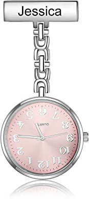 ALBERTBAND Montres de Poche Infirmière Personnalisées Montre de Poche avec épingle Nom Montre Infirmière Portable Montre à Quartz Numérique pour la Fête des Mères Noël (Rose2)
