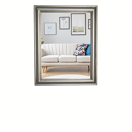 elbmöbel Wandspiegel Spiegel mit Halterung Badezimmerspiegel rechteckig Vintage eckig klein (32x27, Silber)