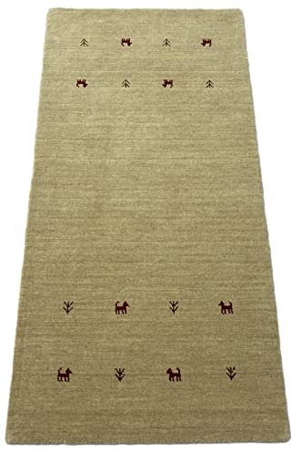 Gabbeh Beige Teppich 100% Wolle Handgewebt Orientteppich Loom Lori (70 x 140 cm, Beige T3)