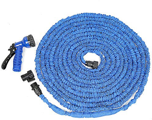 Willonin Manguera de riego para grifo, manguera de riego retráctil, Jardinería Pelusa Plantes Flores, 7 Tipos de salpicaduras de agua, 10-30 m (azul)