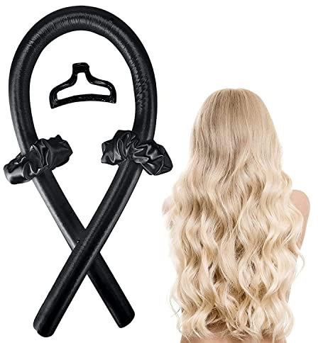 Heatless Lockenwickler Silk Hair Curler für Langes Mittleres Haar, Soft No Heat Curling Ribbon Schlaf DIY Styling Kit für Frauen Mädchen von Zuhause,Schwarz