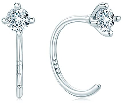 AINUOSHI Damen Ohrringe Silber 925, Moissanit Diamant Ear Cuff Halbe Creolen Weißgold, Schmuck Geschenk für Sie Frauen Mama Freundin Geburtstag Valentinstag