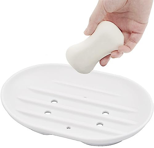 1 Stück Seifenschalen,Foamie Seifenbox,Seifendose Reise Wasserdicht,Ovale Seifenschale Silikon mit Ablauf,Festes Shampoo Aufbewahrung,Seifendose Rund,Soap Dish Box,Seifenbehälter,Reise Seife-Weiß