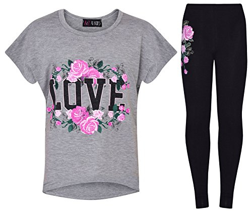 A2Z 4 Kids Girls T-Shirt Tops With Trendy Legging New Love Roses Floral Short Sleeve Top And Trouser Activewear Outfit Set For Childrens Age 5-13 Years