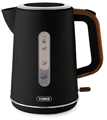 Tower T10037BLK Jug Kettle with Rapid Boil, 1.7L, 3000W, Black