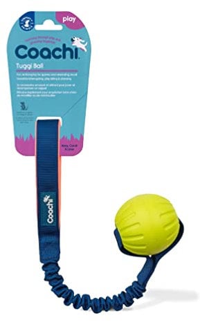 Coachi Tuggi Ball, Robustes Design, leicht, sicher, dehnbarer Bungee-Griff, ideal für alle Hunde & Welpen, Belohnungstraining, Rückruftraining, Unterbinden von Beißen & Kauen. Ideal für Agility.