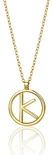 Miore Schmuck für Damen Personalisierte Kreis Halskette mit Initialen Collier Halskette Mit Buchstabe K Anhänger klassische Anker Kette aus Gelbgold 9 Karat 375 Gold, Länge 40-42 cm verstellbar