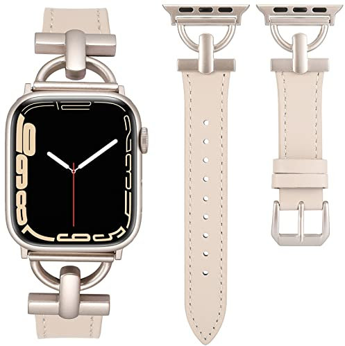 Wearlizer Lederarmband Kompatibel mit Apple Watch Armband 41mm 38mm 40mm 42mm 44mm 45mm 46mm 49mm,Elegant Leder Armband für IWatch Serie Utra 2/1 SE 10 9 8 7 6 5 4 3 2 1,Polarstern/Polarstern