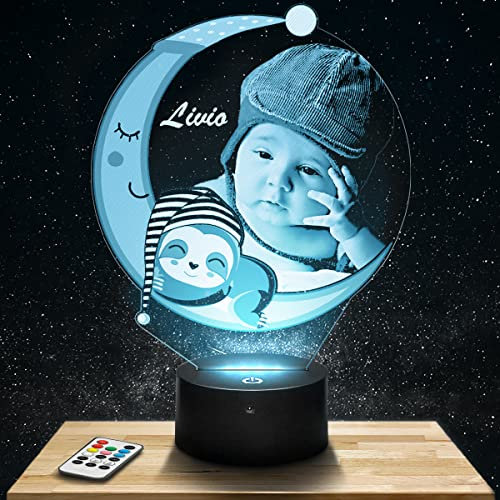 Lampephoto.fr Personalisierte Nachtlicht LED Mond für baby mit foto. Geschenk baby Nachtlicht 7/16 farben touch dimmbar. Babyzimmer Deko. Geburtsgeschenk. Taufgeschenk Geschenke baby nachtlampe.