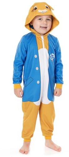 Peter Rabbit Kids Onesie | Multicoloured All in One Pyjama Loungewear with 3D Ears For Boys and Girls | Soft Fleece Hood with Zip Movie PJs | Pajama Bodysuit Merchandise Gift for Children
