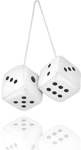Plüsch-Würfel für Auto-Innenspiegel, 7,6 cm, Weiß, 1 Paar